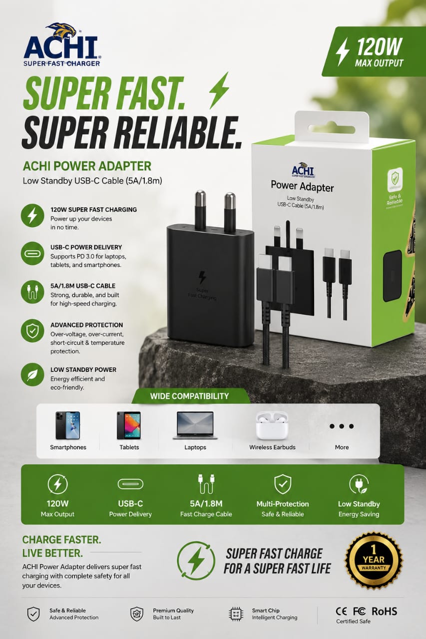 ACHI Power Adapter (120W with 5A Cable)